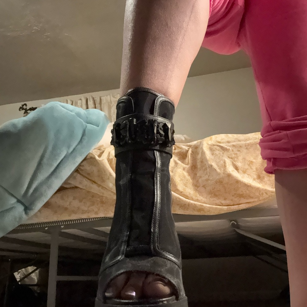 Karl Lagerfeld Black Mesh Heeled Boots - Picture 3 of 3